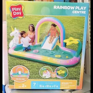 NEW 8ft Rainbow Unicorn Water Sprinkler Kiddie Pool Play Centre